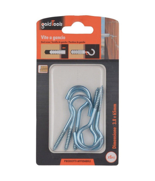 Set 6 Pezzi Viti Vite A Gancio Ganci 3.8 X 65 Mm Con Filettatura Per Legno 90730         