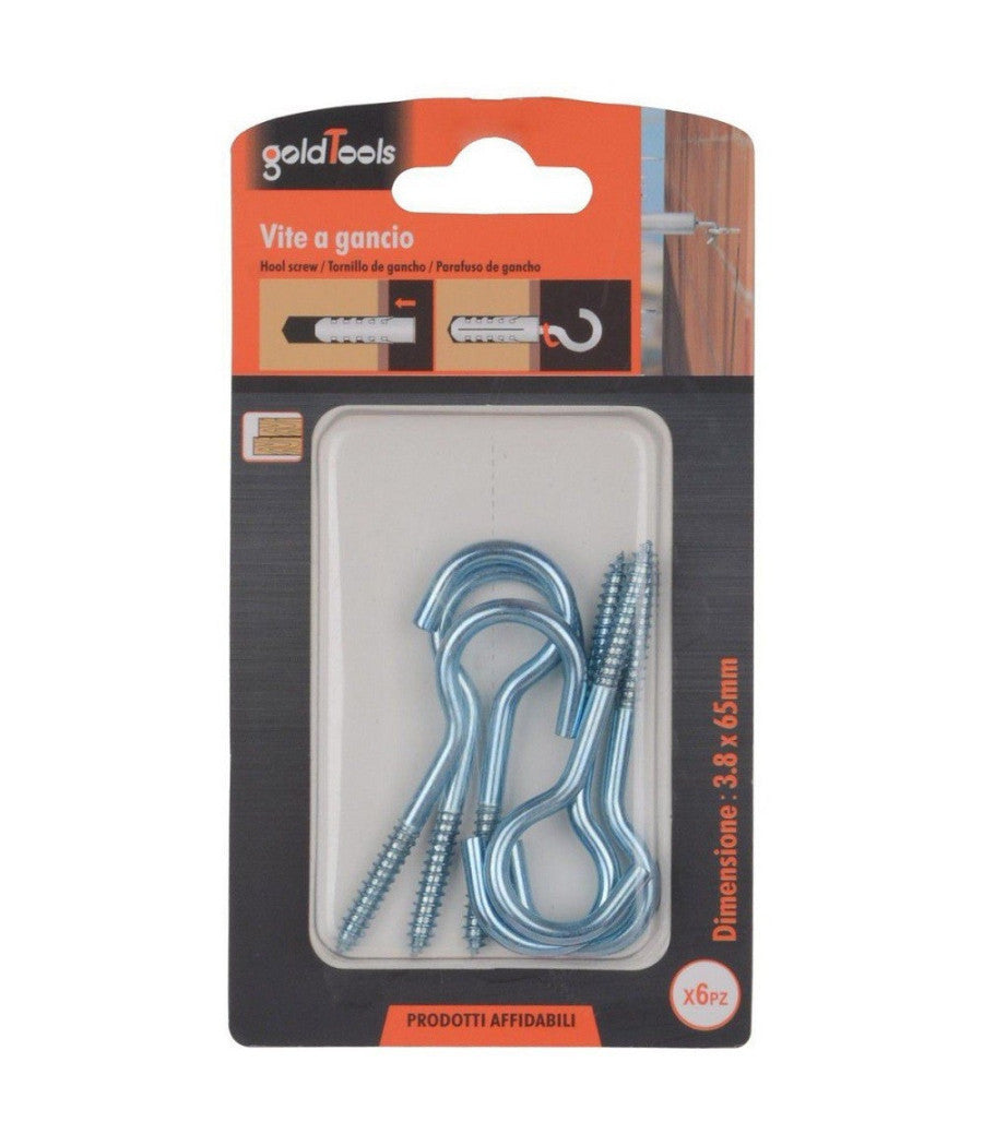 Set 6 Pezzi Viti Vite A Gancio Ganci 3.8 X 65 Mm Con Filettatura Per Legno 90730         