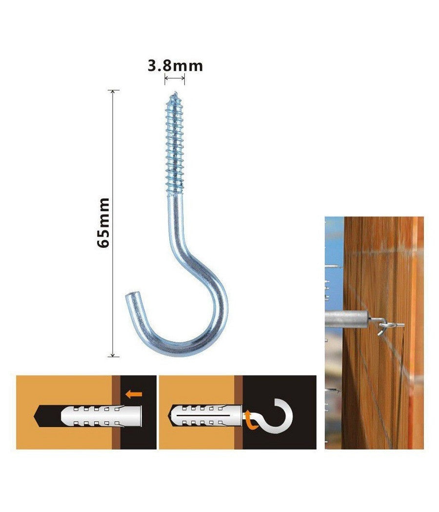 Set 6 Pezzi Viti Vite A Gancio Ganci 3.8 X 65 Mm Con Filettatura Per Legno 90730         
