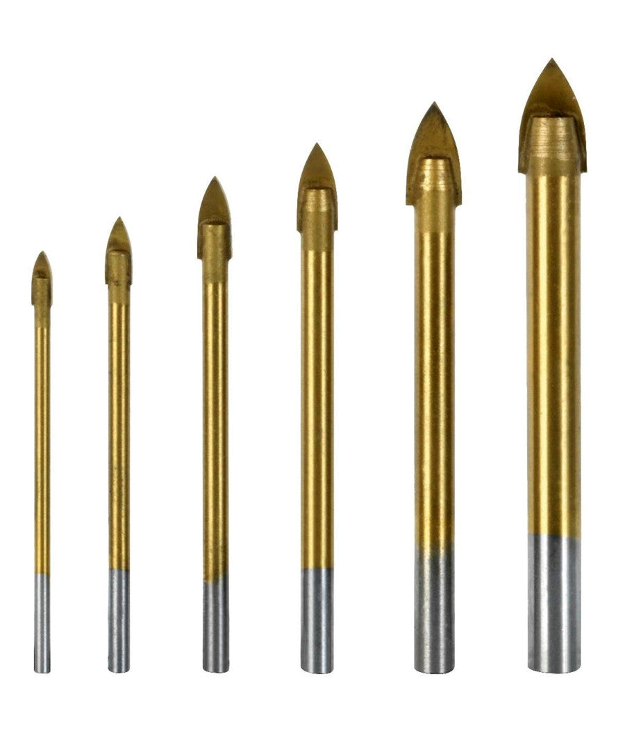 Set 6 Punte Ad Alette Per Vetro E Ceramica In Titanio Per Trapano Ribitech         