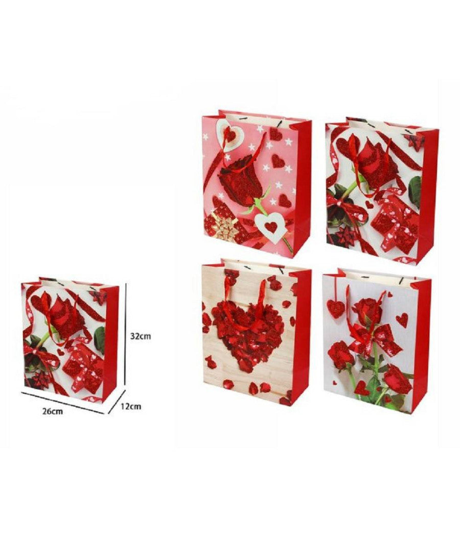 Set 6 Pz. Buste Da Regalo 26x32x12cm Borsa San Valentino Rose Vari Modelli 71099         