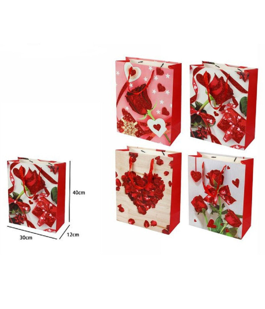 Set 6 Pz. Buste Da Regalo 30x40x12cm Borsa San Valentino Rose Vari Modelli 71100         