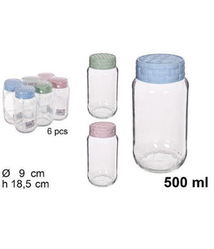 Set 6 Pz Contenitore Barattolo Vetro Con Coperchio Rattan Colorato 500 Ml 114655         