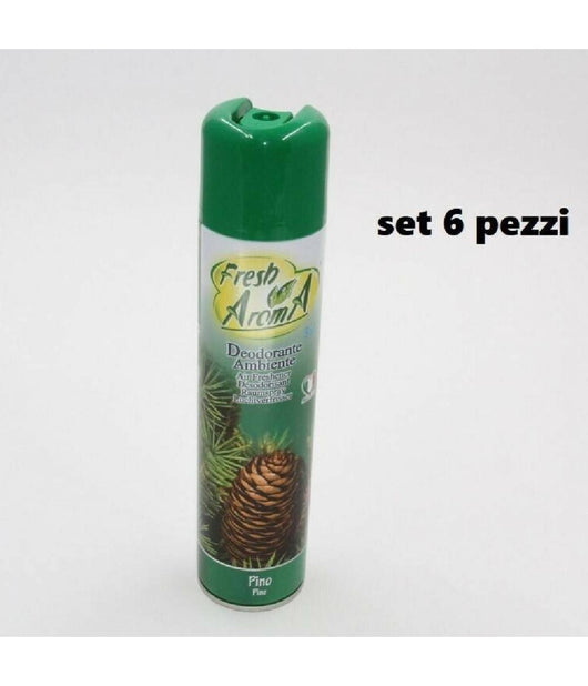Set 6 Pz Deodorante Per Ambiente Spray Profumo Casa Fresco 300 Ml Pino         