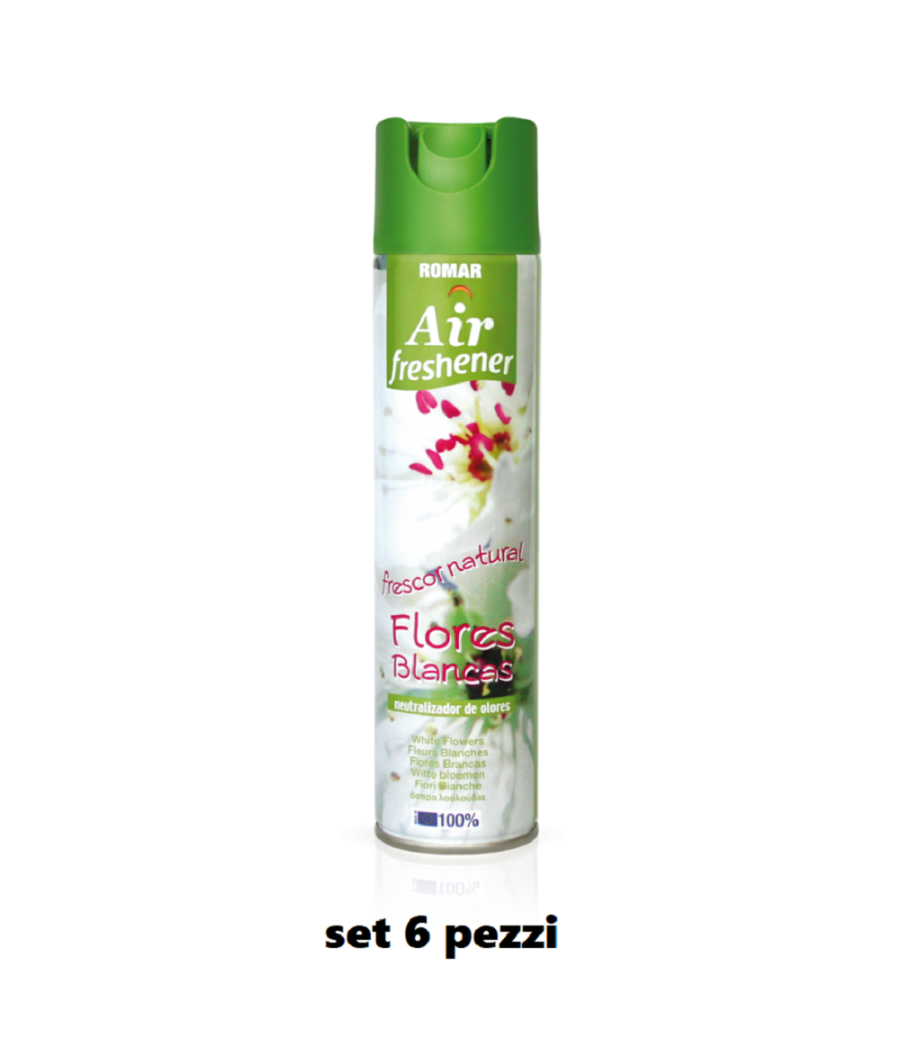 Set 6 Pz Deodorante Per Ambiente Spray Profumo Casa Fresco 300ml Fiori Bianchi         