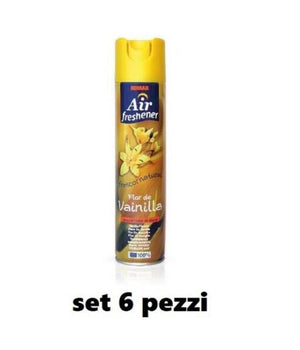 Set 6 Pz Deodorante Per Ambiente Spray Profumo Casa Fresco 300ml Vaniglia         
