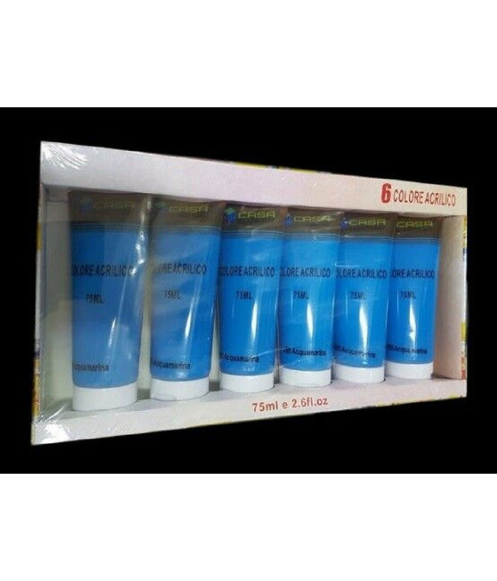 Set 6 Pz Pittura Acrilica Vernice Confezione Colore Acquamarina Tubo 75 Ml 07502         