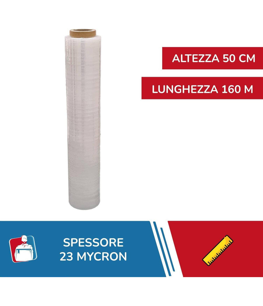 Film Estensibile Pellicola Trasparente Rotolo Manuale Per Imballo 160mx23myx50cm         