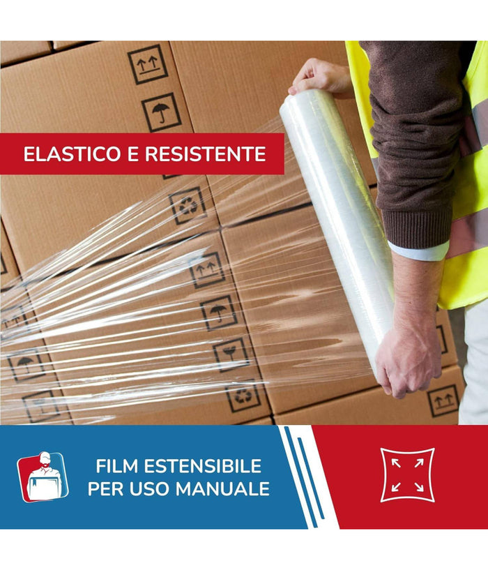 Film Estensibile Pellicola Trasparente Rotolo Manuale Per Imballo 160mx23myx50cm         