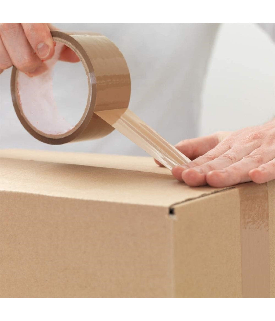 Set 6 Pz Rotoli Nastro Adesivo Pacchi 50mmx132mt Silenzioso Imballo Colore Avana         