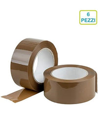 Set 6 Pz Rotoli Nastro Adesivo Pacchi 50mmx132mt Silenzioso Imballo Colore Avana         
