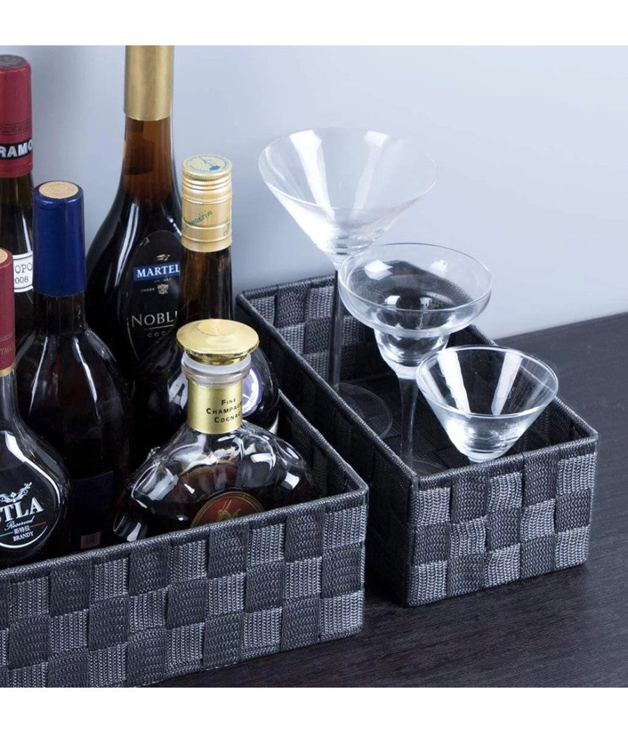 Set 6 Pz Scatola In Tessuto Organizer Scaffali Porta Oggetti Grigio Scuro 79068         