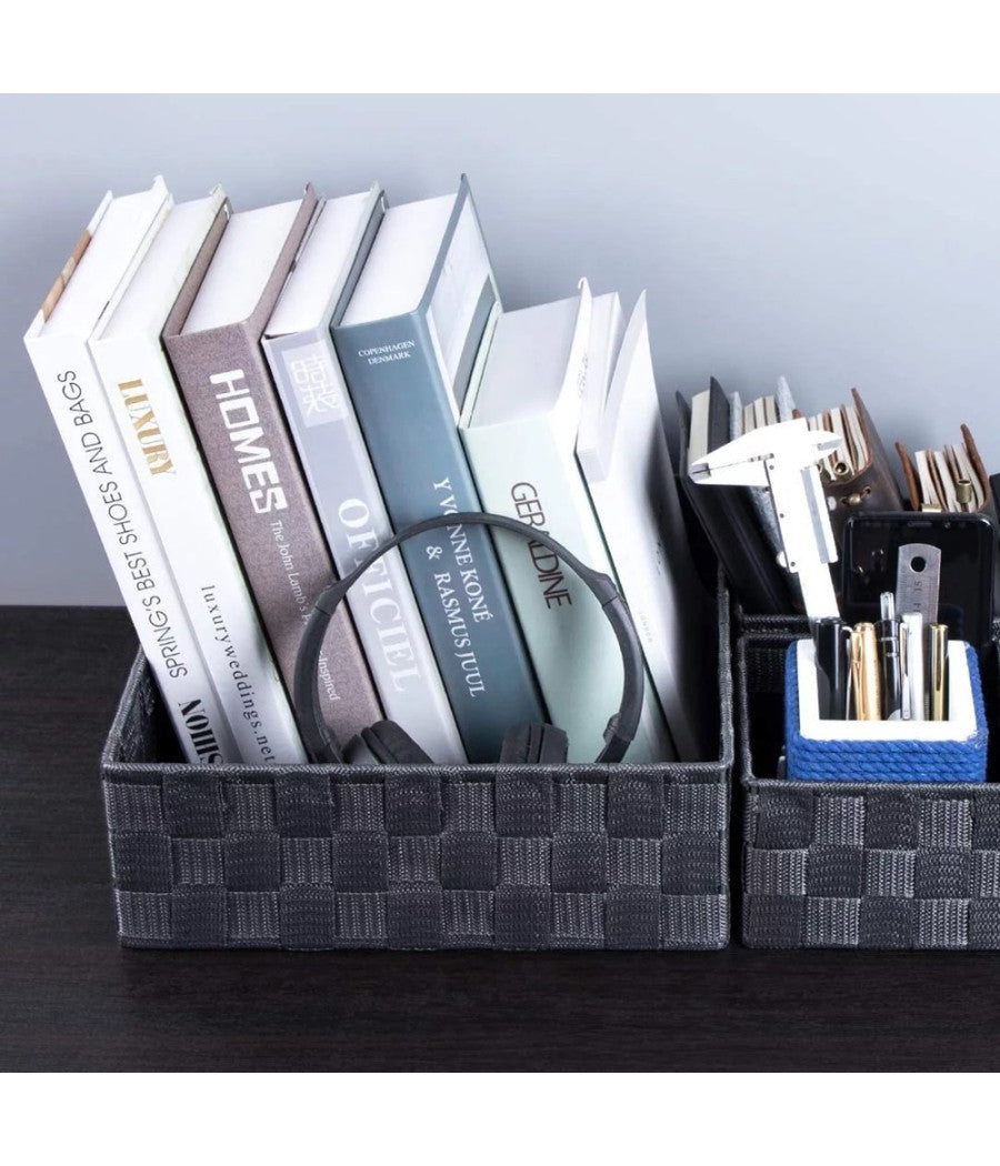 Set 6 Pz Scatola In Tessuto Organizer Scaffali Porta Oggetti Grigio Scuro 79068         