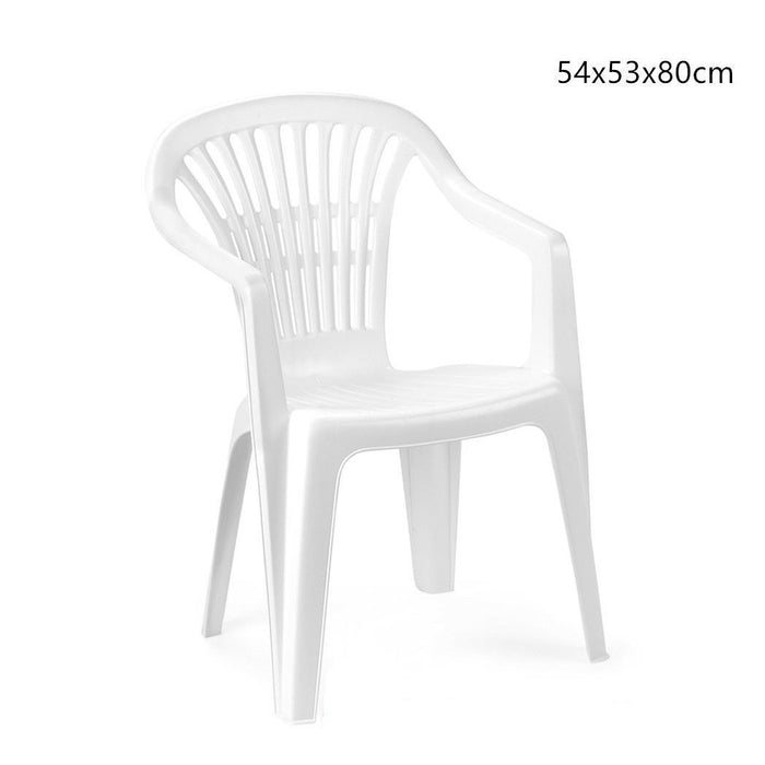 Trade Shop - Set 6 Pz Sedia Bianca Poltrona Plastica Impilabile Con Braccioli 54x53x80 Cm 862456 -