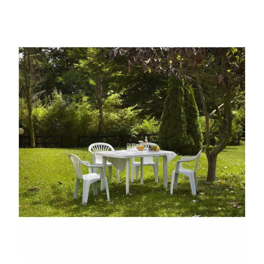 Trade Shop - Set 6 Pz Sedia Bianca Poltrona Plastica Impilabile Con Braccioli 54x53x80 Cm 862456 -