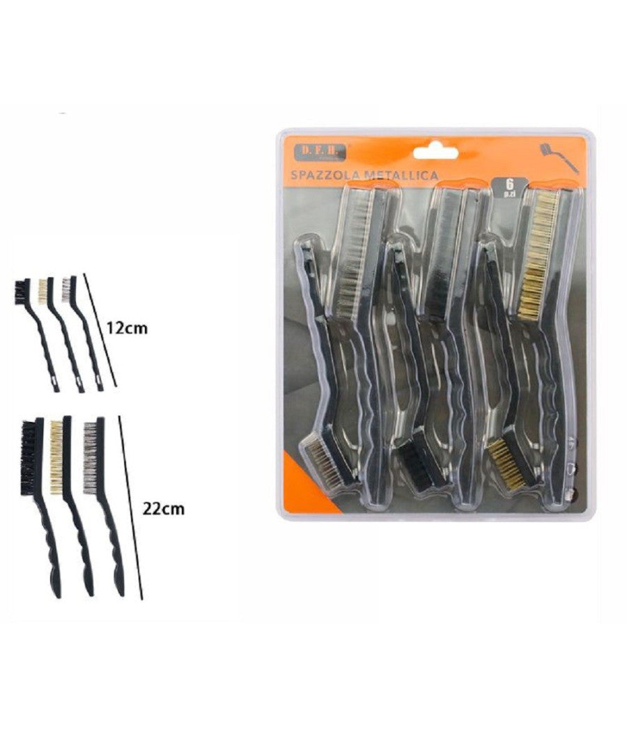 Set 6 Pz Spazzola Metalliche Per Ferro Metallo 3 Lunghe 22cm 3 Corte 12cm 07057         