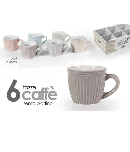 Set 6 Pz Tazze Tazzine Caffe' Senza Piattino 90ml 5,3cm Colori Assortiti 773938         