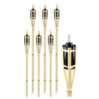 Trade Shop - Set 6 Pz Torcia In Bambù Naturale 60 Cm Da Giardino Per Esterni Con Stoppino 011842 -        