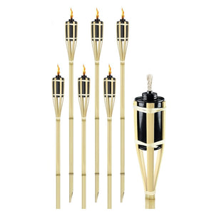 Trade Shop - Set 6 Pz Torcia In Bambù Naturale 60 Cm Da Giardino Per Esterni Con Stoppino 011842 -        