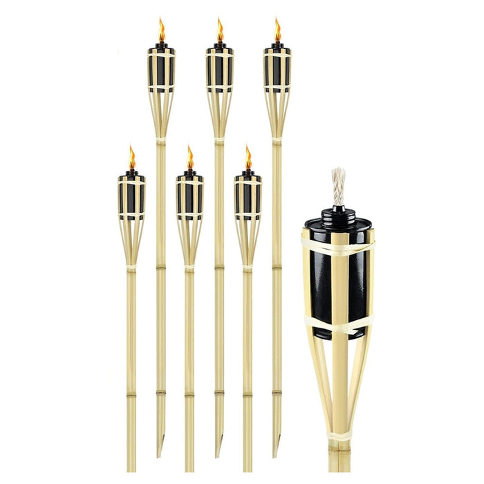 Trade Shop - Set 6 Pz Torcia In Bambù Naturale 60 Cm Da Giardino Per Esterni Con Stoppino 011842 -        