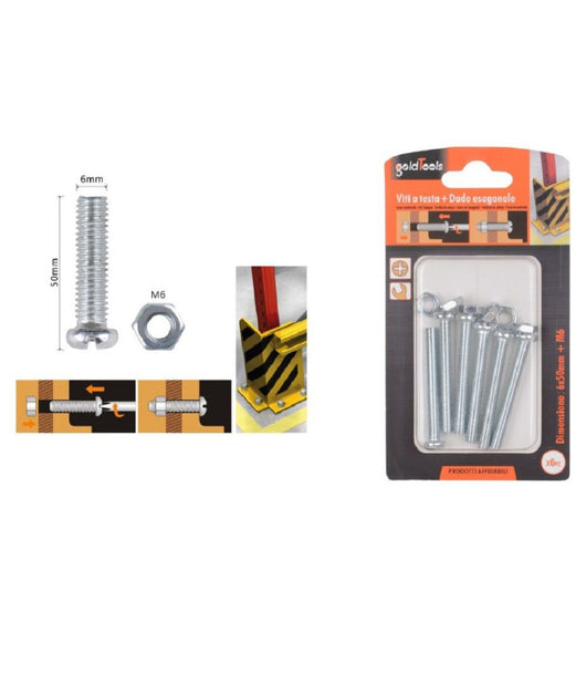 Set 6 Pz Viti Vite Testa A Croce Tonda 6 X 50mm Con Dadi Dado Esagonale M6 90980         