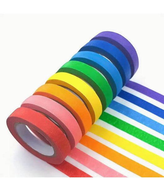 Set 6 Rotoli Nastro Carta Gommata Colorata 38mmx15mt Adesivo Protezioni Pittura         