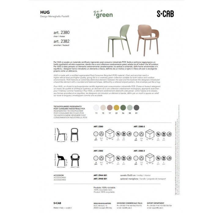 SET 6 SEDIE HUG TECNOPOLIMERO DA POST CONSUMO INDUSTRIALE SCAB DESIGN - Verde oliva 56