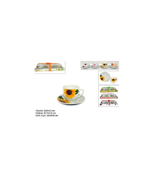 Set 6 Tazzine Da Caffè Te Con Piattini Decorazione Floreale Arredo Cucina Casa         