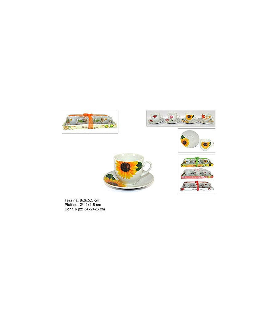 Set 6 Tazzine Da Caffè Te Con Piattini Decorazione Floreale Arredo Cucina Casa         