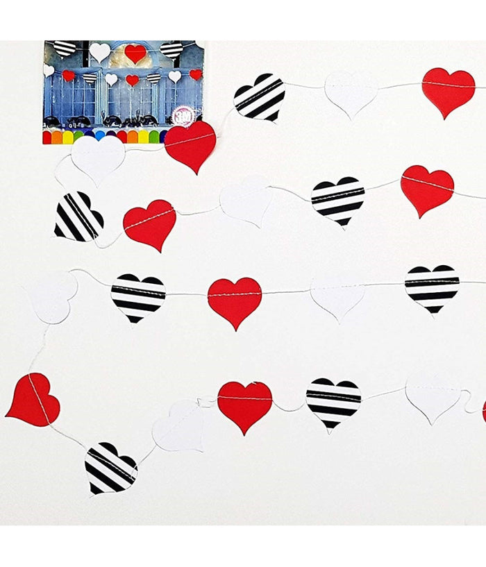 Set 3 Pezzi Festoni Carta Cuori Rosso Bianco Strisce 3 Metri Cuore Feste         