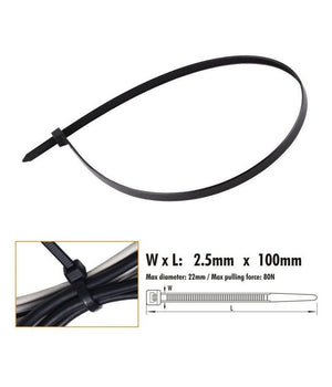 Set 60 Pz Fascette Cavi Cavo Nero Stringenti In Plastica Nylon 2.5x100 Mm 92379         