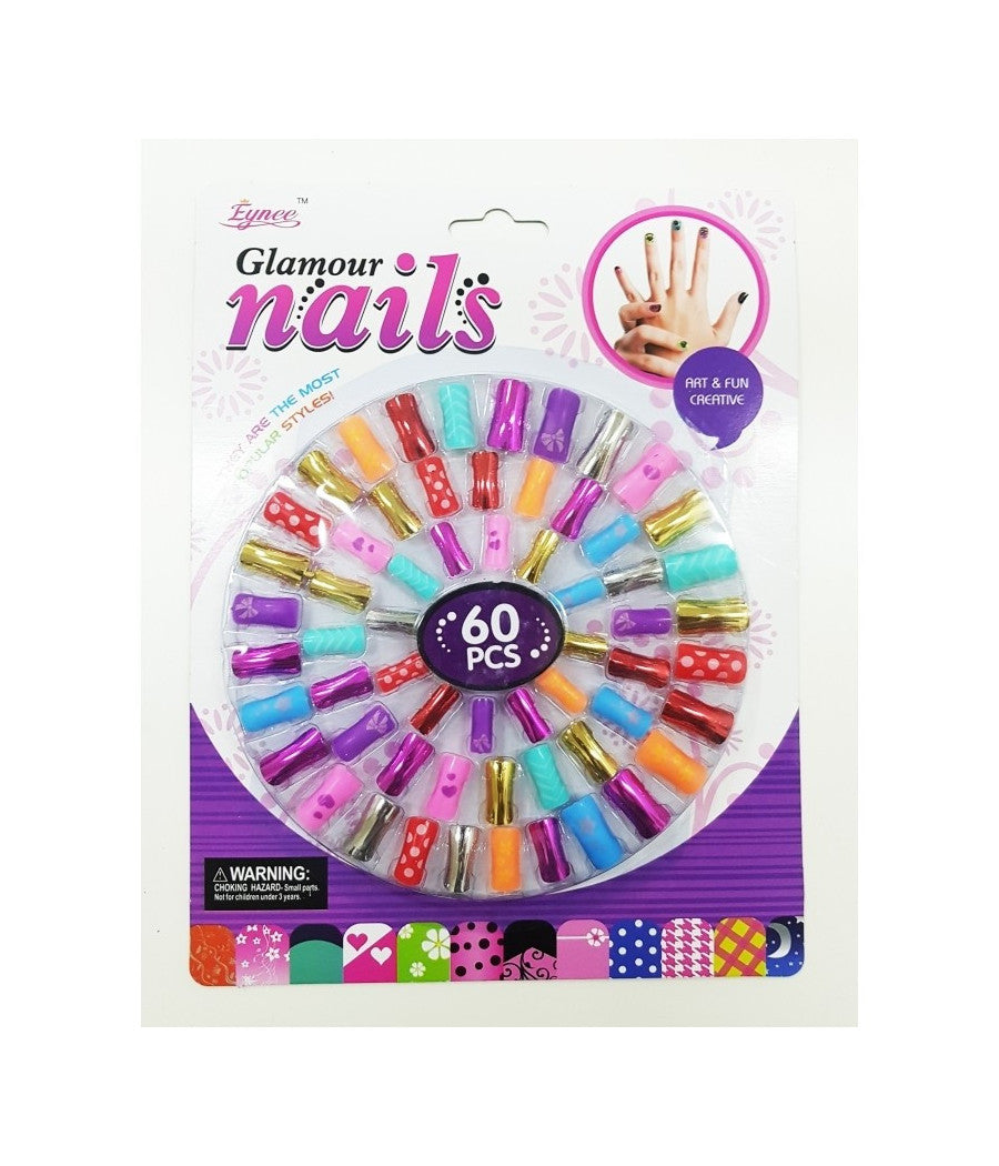 Set 60 Tips Unghie Finte Glamour Ricostruzione Manicure French Ragazze Bambine         