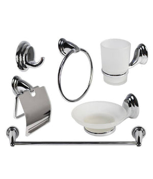 Set 6pz Bagno Acciaio Cromato Vetro Satinato Arredo Casa Sapone Spazzolini 69985         
