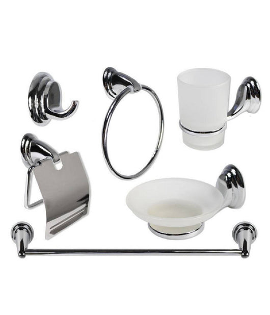 Set 6pz Bagno Acciaio Cromato Vetro Satinato Arredo Casa Sapone Spazzolini 69985         