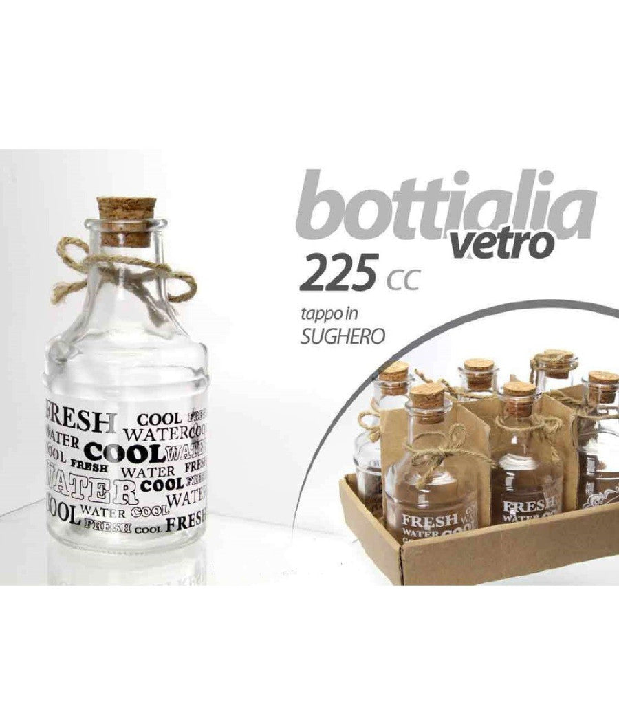 Set 6pz Bottiglia Bottiglietta In Vetro Tappo In Sughero Decorative 225cc 742293         