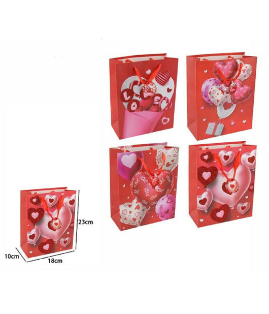 Set 6pz Buste Regalo San Valentino Cuori 18 X 23 X 10 Cm 69872 Modelli Assortiti         