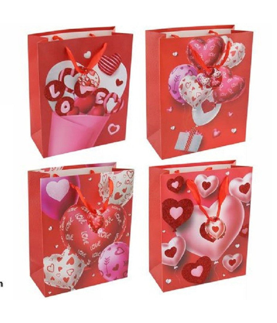 Set 6pz Buste Regalo San Valentino Cuori 18 X 23 X 10 Cm 69872 Modelli Assortiti         