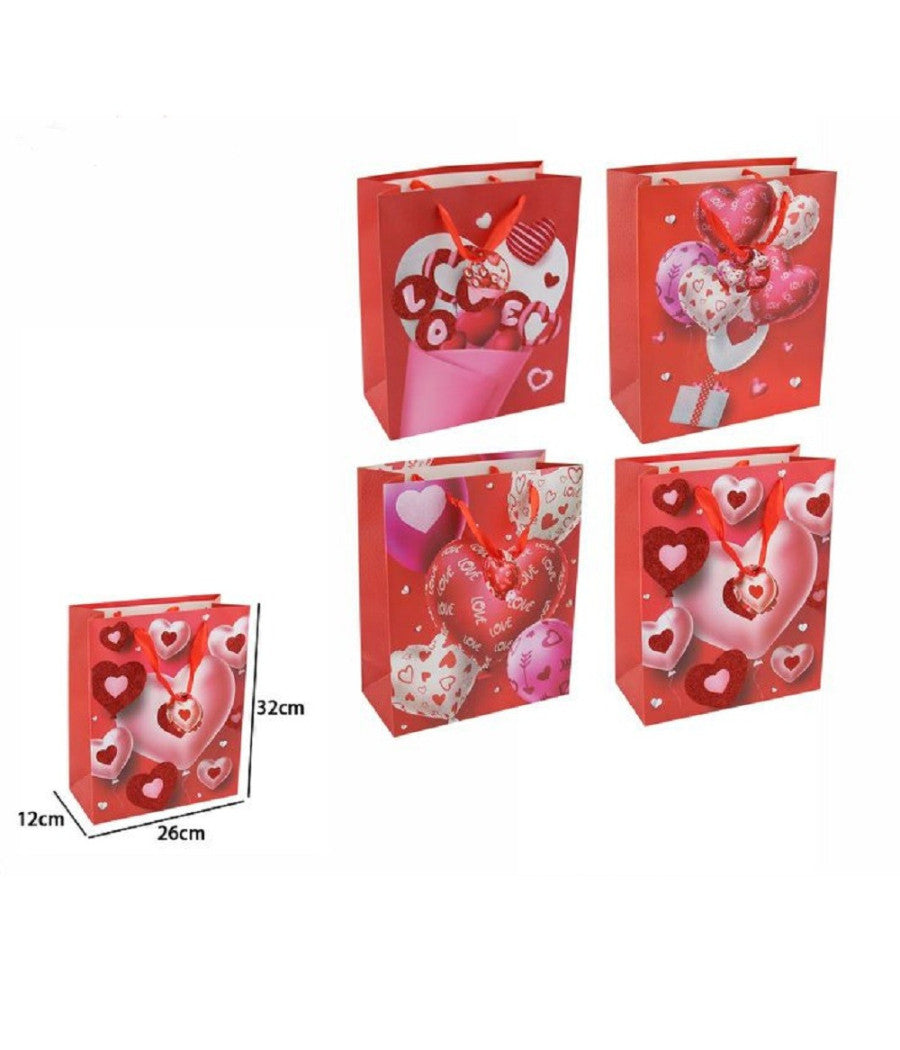 Set 6pz Buste Regalo San Valentino Cuori 26 X 32 X 12 Cm 69873 Modelli Assortiti         