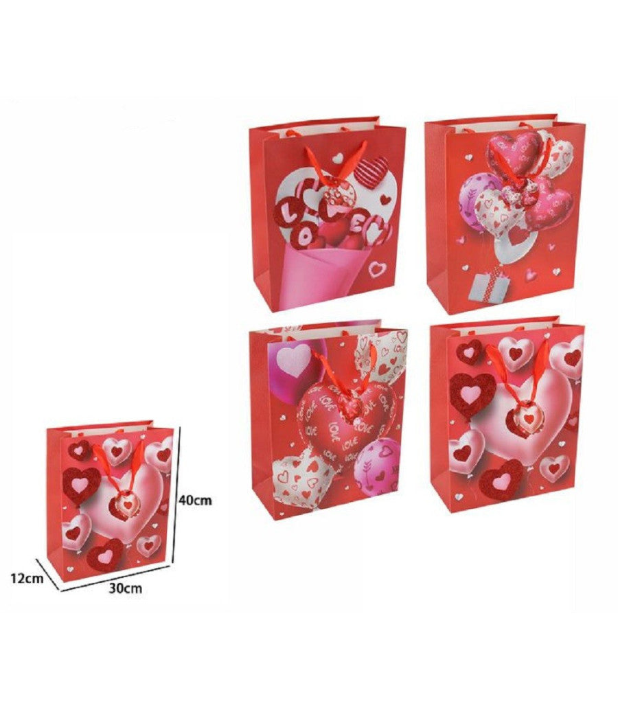 Set 6pz Buste Regalo San Valentino Cuori 30 X 40 X 12 Cm 69874 Modelli Assortiti         