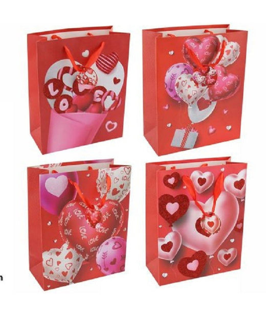 Set 6pz Buste Regalo San Valentino Cuori 30 X 40 X 12 Cm 69874 Modelli Assortiti         