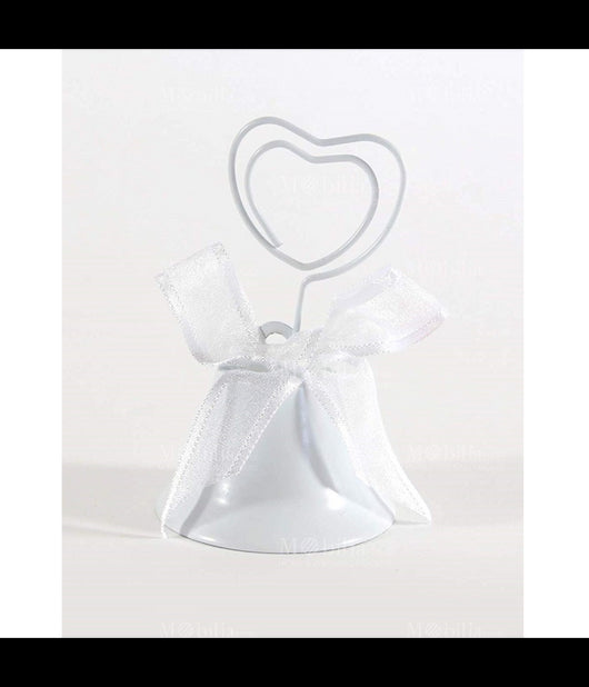 Set 6pz Campanelle Segnaposto Cuore Clip Nastrino Bianco Segnatavola Bomboniera Wedding         