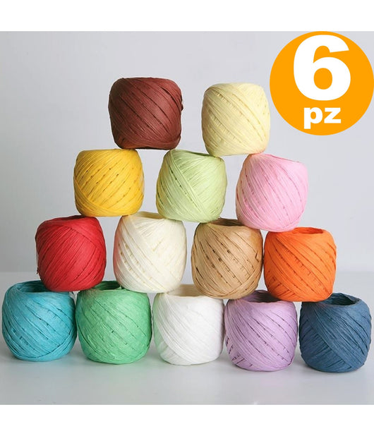 Set 6pz Cavo Rafia Gomitoli Nastro Corda Filo Per Fiore Fioraio Bomboniere Regali         