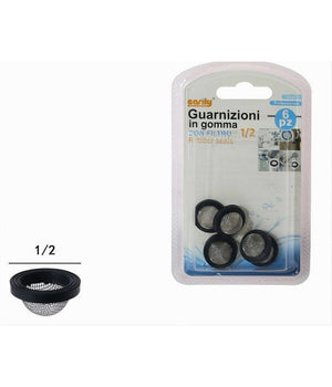 Set 6pz Guarnizioni In Gomma Nera Con Filtro A Rete Convessa In Acciaio 1/2 52445         