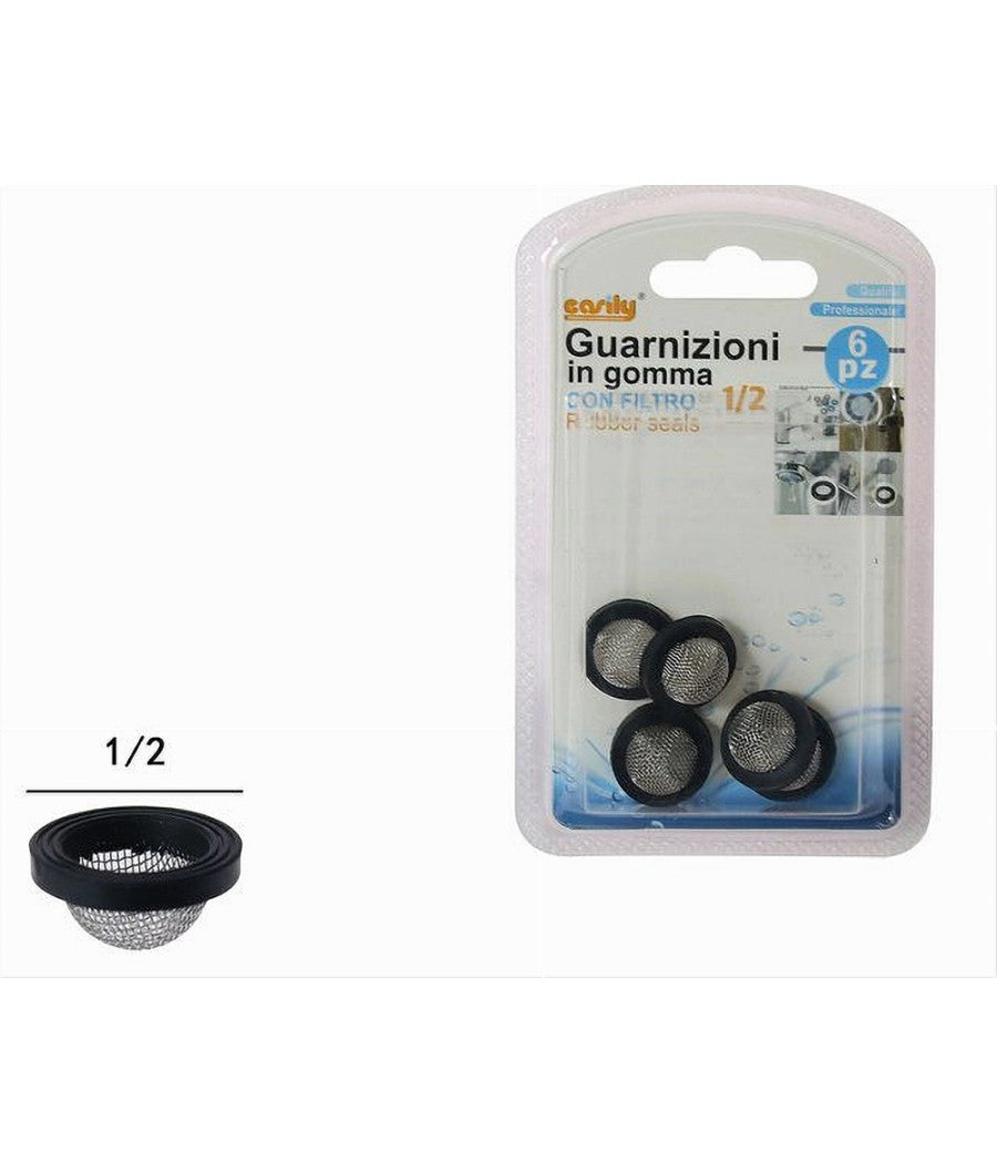 Set 6pz Guarnizioni In Gomma Nera Con Filtro A Rete Convessa In Acciaio 1/2 52445         