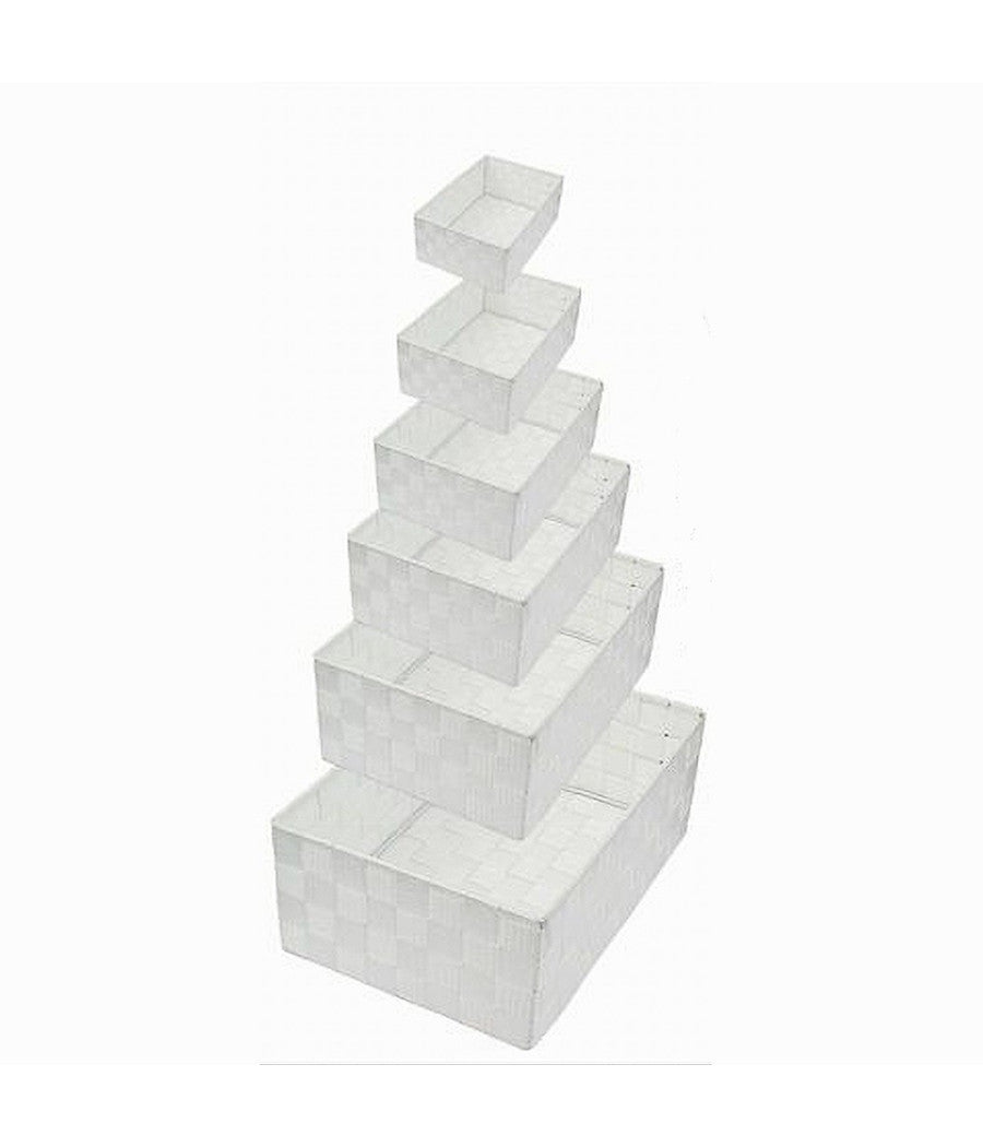 Set 6pz Scatola In Tessuto Organizer Armadio Scaffali Porta Oggetti Bianco 79067         