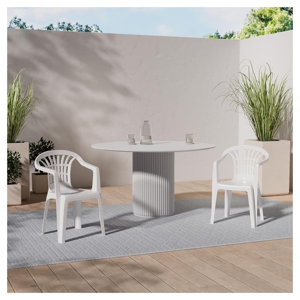 Trade Shop - Set 6pz Sedia Poltrona Giardino Esterno Monoblocco Impilabile In Plastica Bianca 006508 -