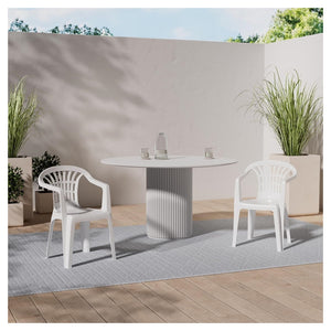 Trade Shop - Set 6pz Sedia Poltrona Giardino Esterno Monoblocco Impilabile In Plastica Bianca 006508 -