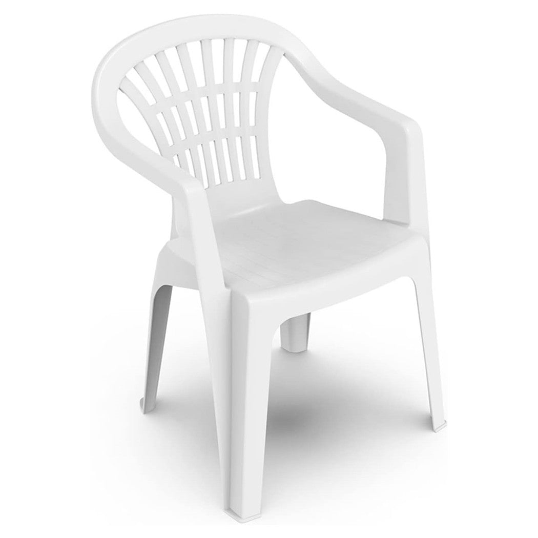 Trade Shop - Set 6pz Sedia Poltrona Giardino Esterno Monoblocco Impilabile In Plastica Bianca 006508 -