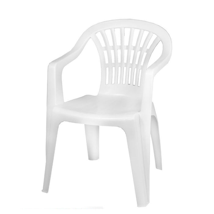 Trade Shop - Set 6pz Sedia Poltrona Giardino Esterno Monoblocco Impilabile In Plastica Bianca 006508 -