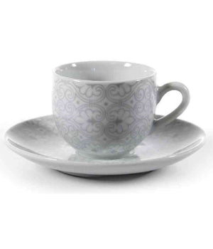 Set 6pz Tazzine Caffè Piattino Classico Moderno Damasco Grigio Porcellana 720383         